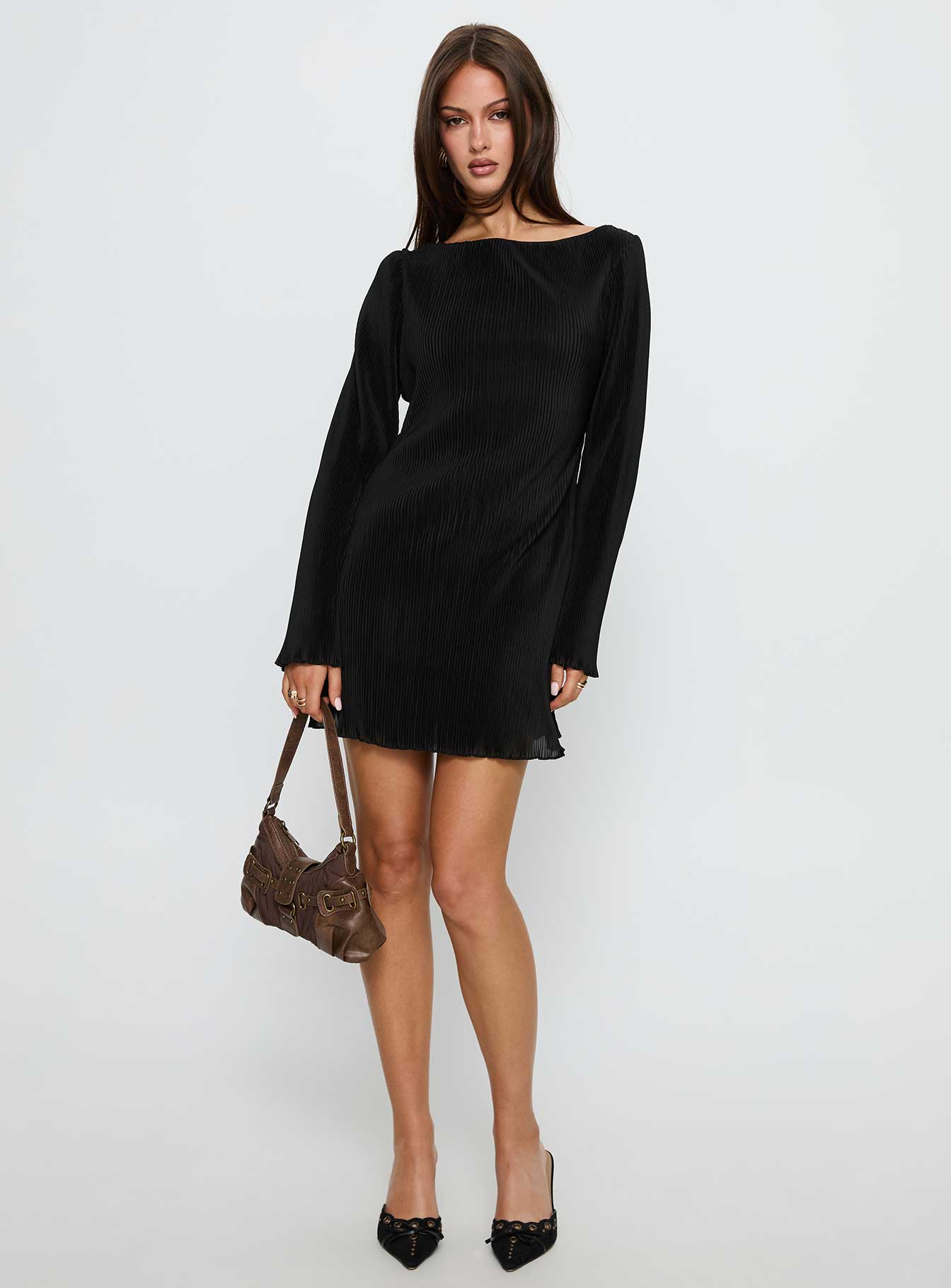 Lukea Long Sleeve Plisse Mini Dress Black | Princess Polly Lukea Long Sleeve Plisse Mini Dress Black | Princess Polly