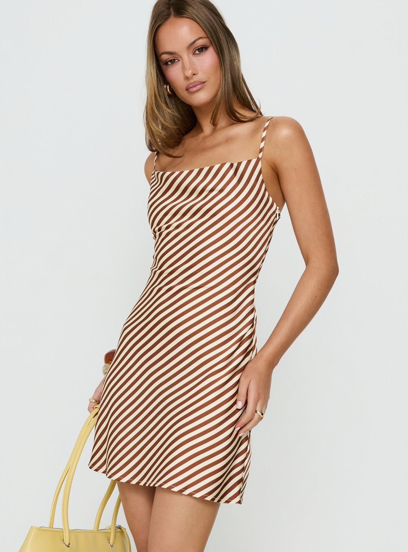 Mylla Cowl Neck Mini Dress Brown Stripe
