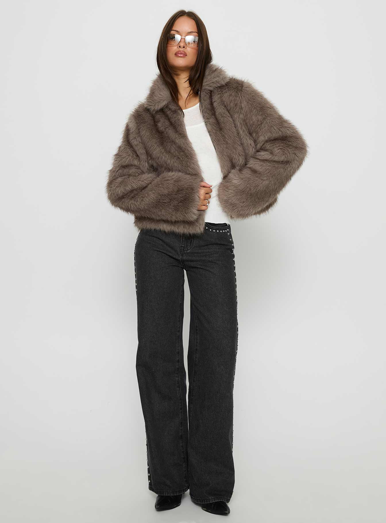 Kimberli Faux Fur Collared Jacket Grey | Princess Polly