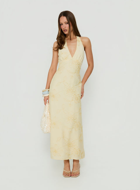 Luisella Halter Midi Dress Yellow Floral