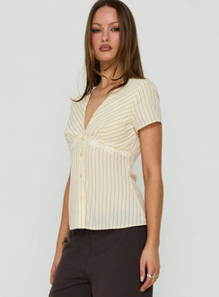 Maybella Short Sleeve Lace Detail Top Cream Stripe