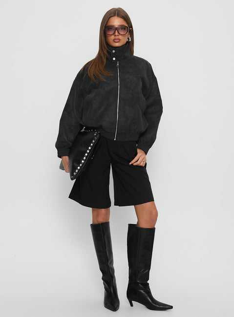 Ellissa Faux Suede Bomber Jacket Black