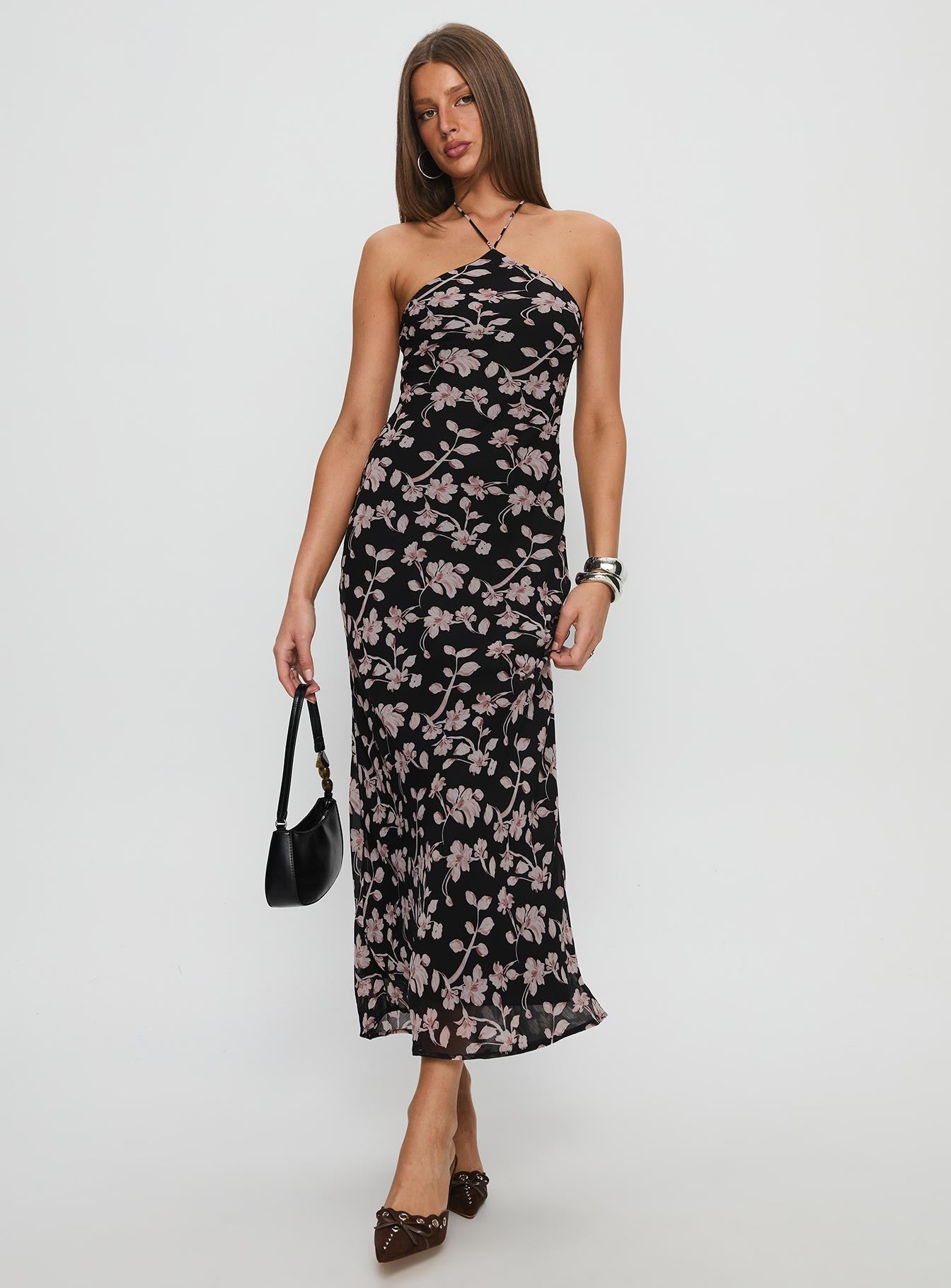 Anisa Halter Maxi Dress Black Floral | Princess Polly