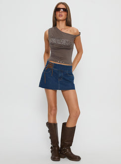   front view of model wearing Princess Polly Indie Tie Up Mini Skirt Mid Wash Mini Skirts 