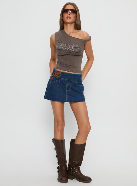   front view of model wearing Princess Polly Indie Tie Up Mini Skirt Mid Wash Mini Skirts 