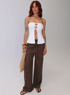 front view of model wearing Princess Polly Parklea Pants Chocolate Brown High Rise Pants 