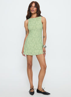 Charming Life Boat Neck Mini Dress Green Floral