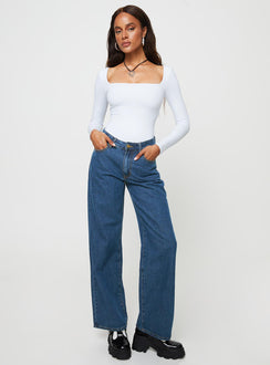 front view of model wearing Princess Polly Mera Long Sleeve Bodysuit White Full Sleeves 