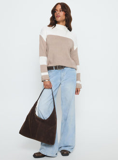 front view of model wearing Princess Polly Brandalyn Contrast Mock Neck Knit Sweater Multi 