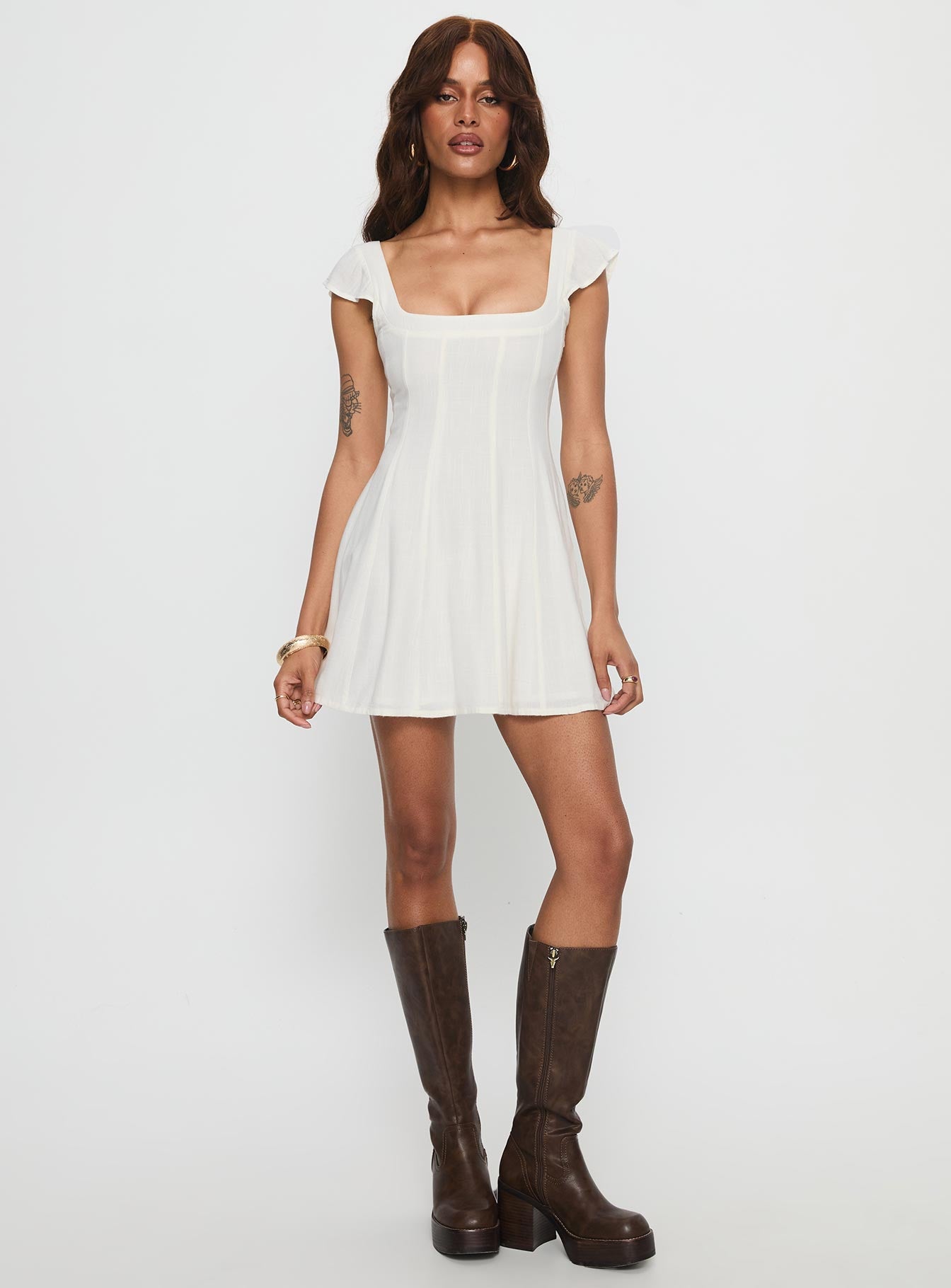 Annah Cap Sleeve Tie Up Mini Dress White | Princess Polly Annah Cap Sleeve Tie Up Mini Dress White | Princess Polly
