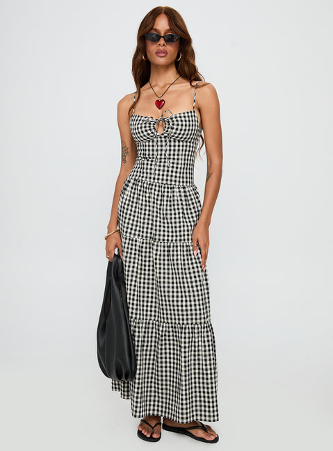 Avaleine Tiered Maxi Dress Black / White Check | Princess Polly Avaleine Tiered Maxi Dress Black / White Check | Princess Polly
