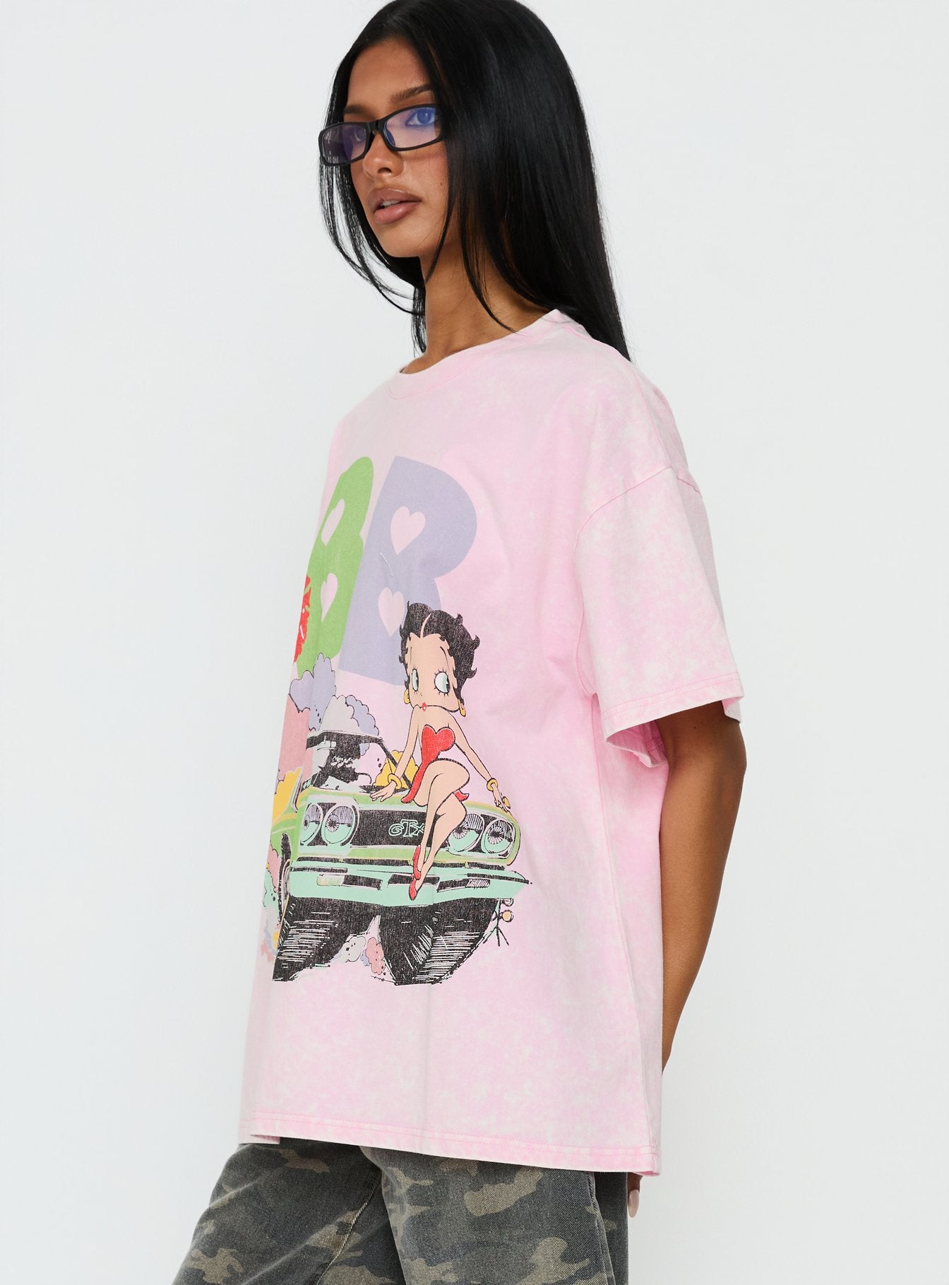 Betty Boop Speedracer Oversized Graphic Tee Washed Pink | Princess