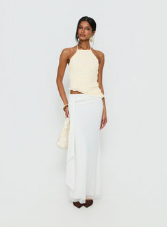 Stairway To Heaven Shirred Asymmetrical Halter Top Cream