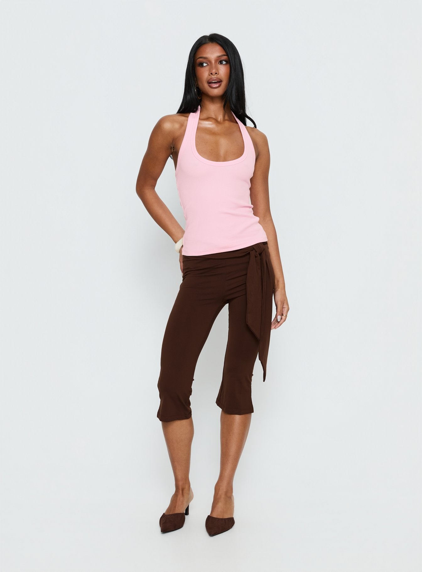 Lizana Tie Side Capri Pants Brown | Princess Polly