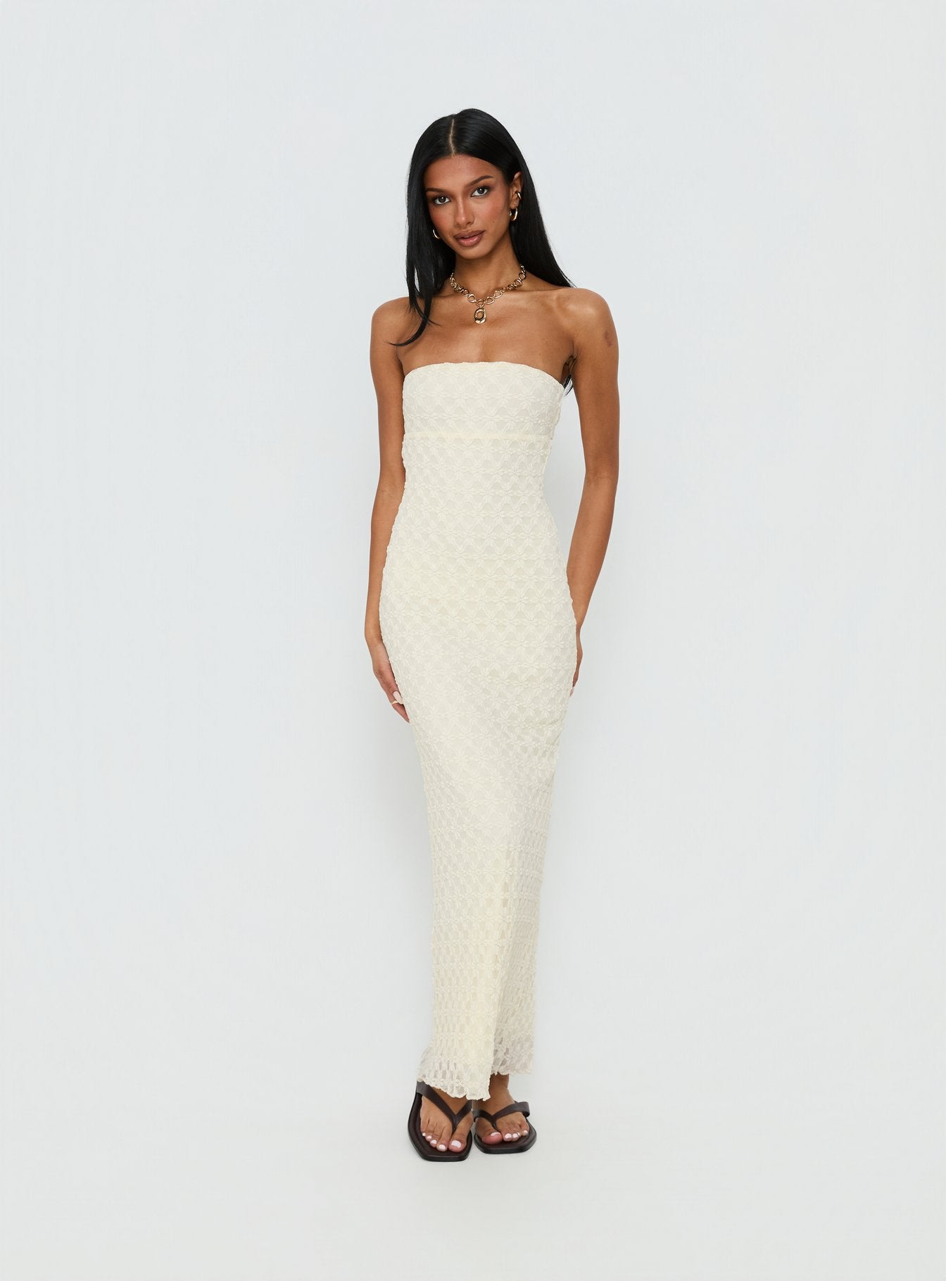 cream formal maxi dress Odette Cream Long Sleeve Formal Maxi Dress - US 16