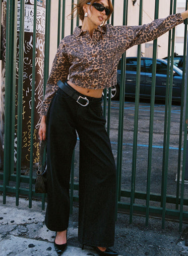 Naylor Mid Rise Wide Leg Jeans Washed Black Denim