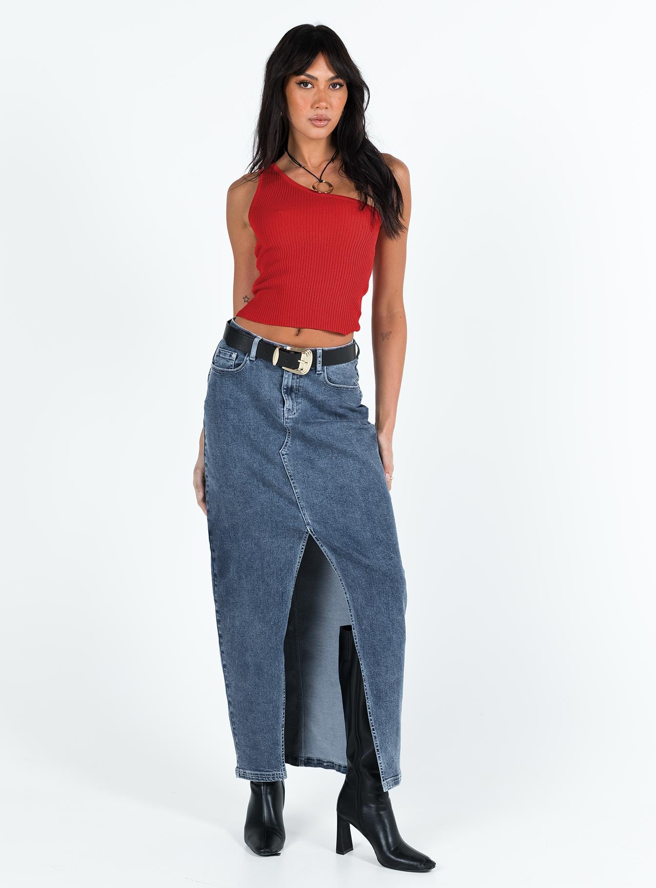 product Princess Polly Sleeveless Asymmetric Neckline  Denham One Shoulder Top Red