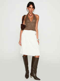   front view of model wearing Princess Polly Snowflakes Tie Side Midi Skirt White 