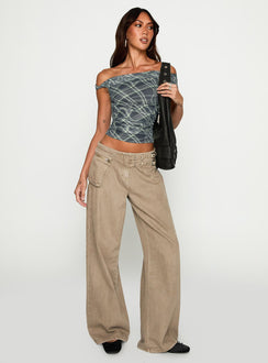 front view of model wearing Princess Polly Sweet Embrace Off Shoulder Top Multi Short Sleeves straight 