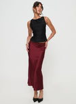   front view of model wearing Princess Polly The Charmaine Maxi Skirt Burgundy Midi Skirts 