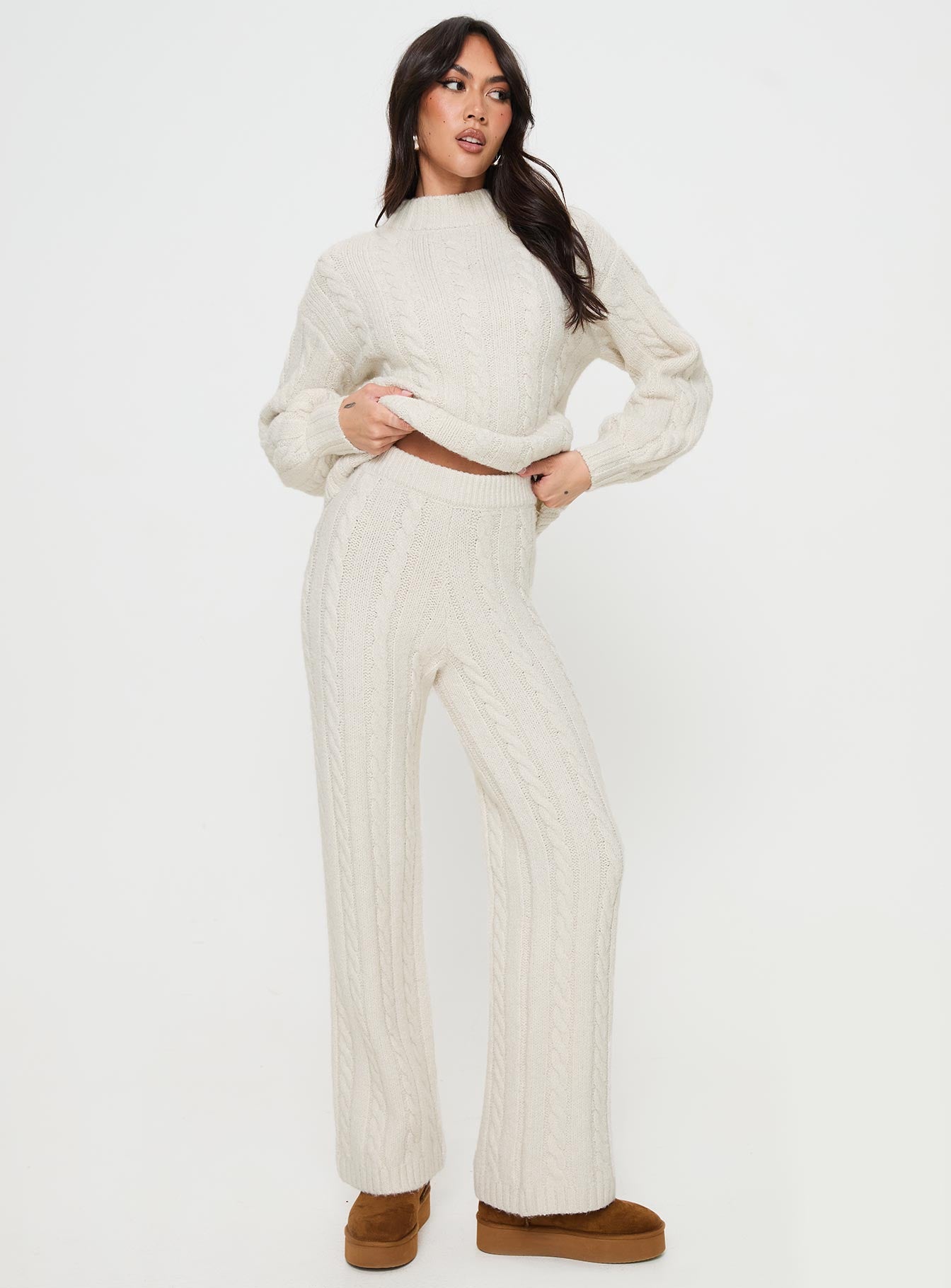 Sharif Cable Knit Pants Beige | Princess Polly Sharif Cable Knit Pants Beige | Princess Polly