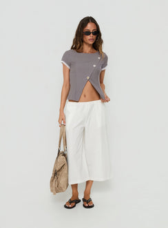 Margherite Asymmetrical Button Detail Short Sleeve Top Grey Stripe