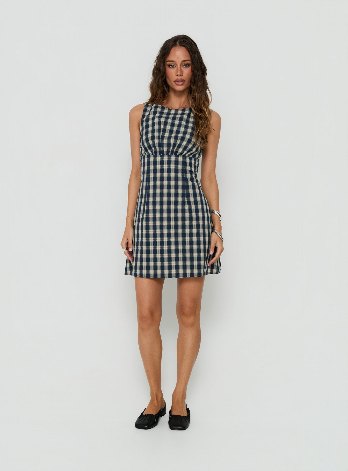 Sweet Somethings Mini Dress Navy Check | Princess Polly