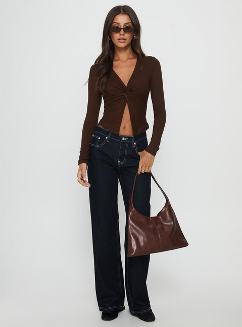 No Hard Feelings Twist Long Sleeve Top Brown