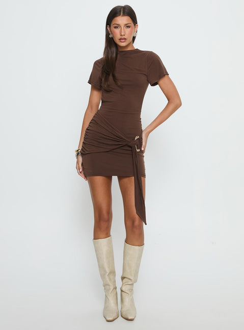 Madlen Open Back Draped Backless Mini Dress | Brown | Womens | Princess Polly Lower Impact Madlen Open Back Draped Backless Mini Dress | Brown | Womens | Princess Polly Lower Impact