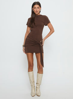 Madlen Open Back Draped Mini Dress Brown