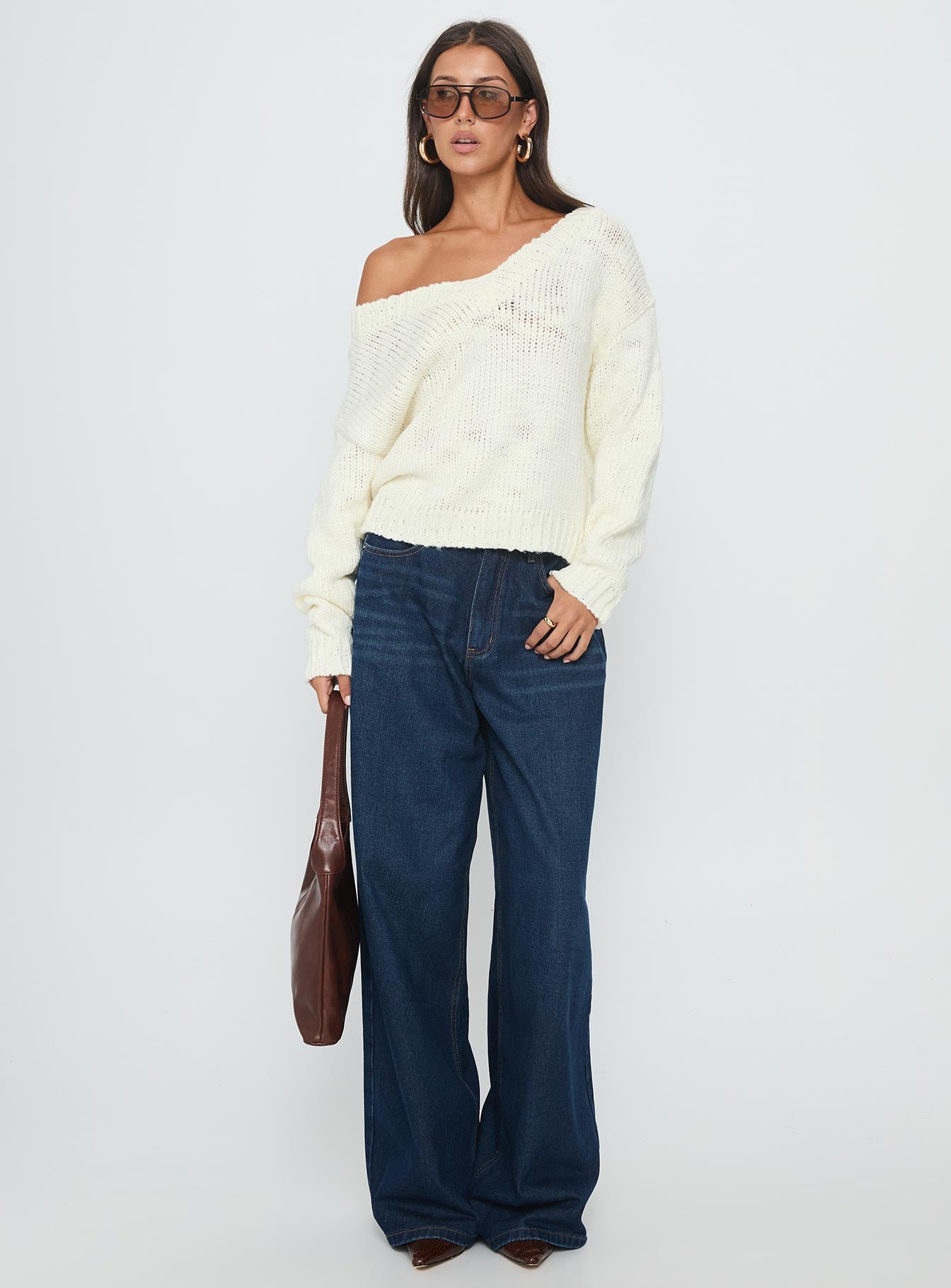 Talassa V Neck Knit Sweater White | Princess Polly