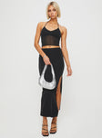 Matching glittery set Halter neck top, tie fastening Low rise maxi skirt, high leg slit Good stretch, partially lined