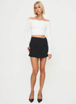 Black mini skirt Wrap style, pocket &amp; buckle detail, invisible zip fastening
