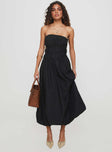 front view of model wearing Princess Polly Brydie Bubble Hem Midi Dress Black Straight Neck 