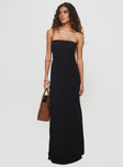 front view of model wearing Princess Polly Yahir Strapless Maxi Dress Black Straight Neck 