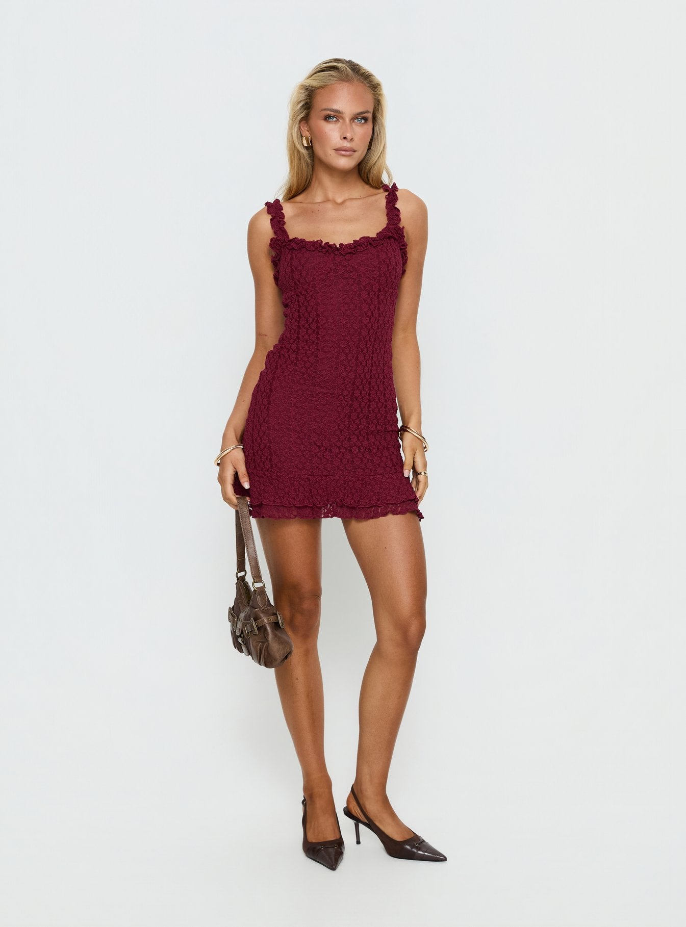 Steffi Frill Lace Mini Dress | Burgundy | Womens