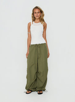 Experience the Mankind Baggy Cargo Pants Olive in womens-regular-pants featuring mid-rise waist detail view of model wearing Princess Polly