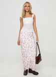 Maxi skirt High rise fit, floral print, invisible zip fastening Non-stretch material, fully lined 