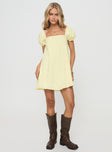 Princess Polly Square Neck  Beyond Linen Blend Mini Dress Yellow