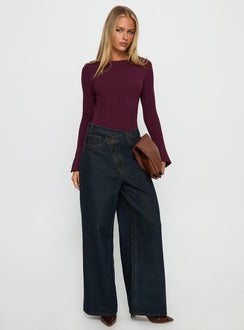 front view of model wearing Princess Polly Mayok Long Sleeve Bodysuit Plum Long Sleeve Tops 