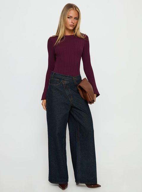 front view of model wearing Princess Polly Mayok Long Sleeve Bodysuit Plum Long Sleeve Tops 