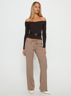 Ellenore Belt Detail Off Shoulder Top Brown