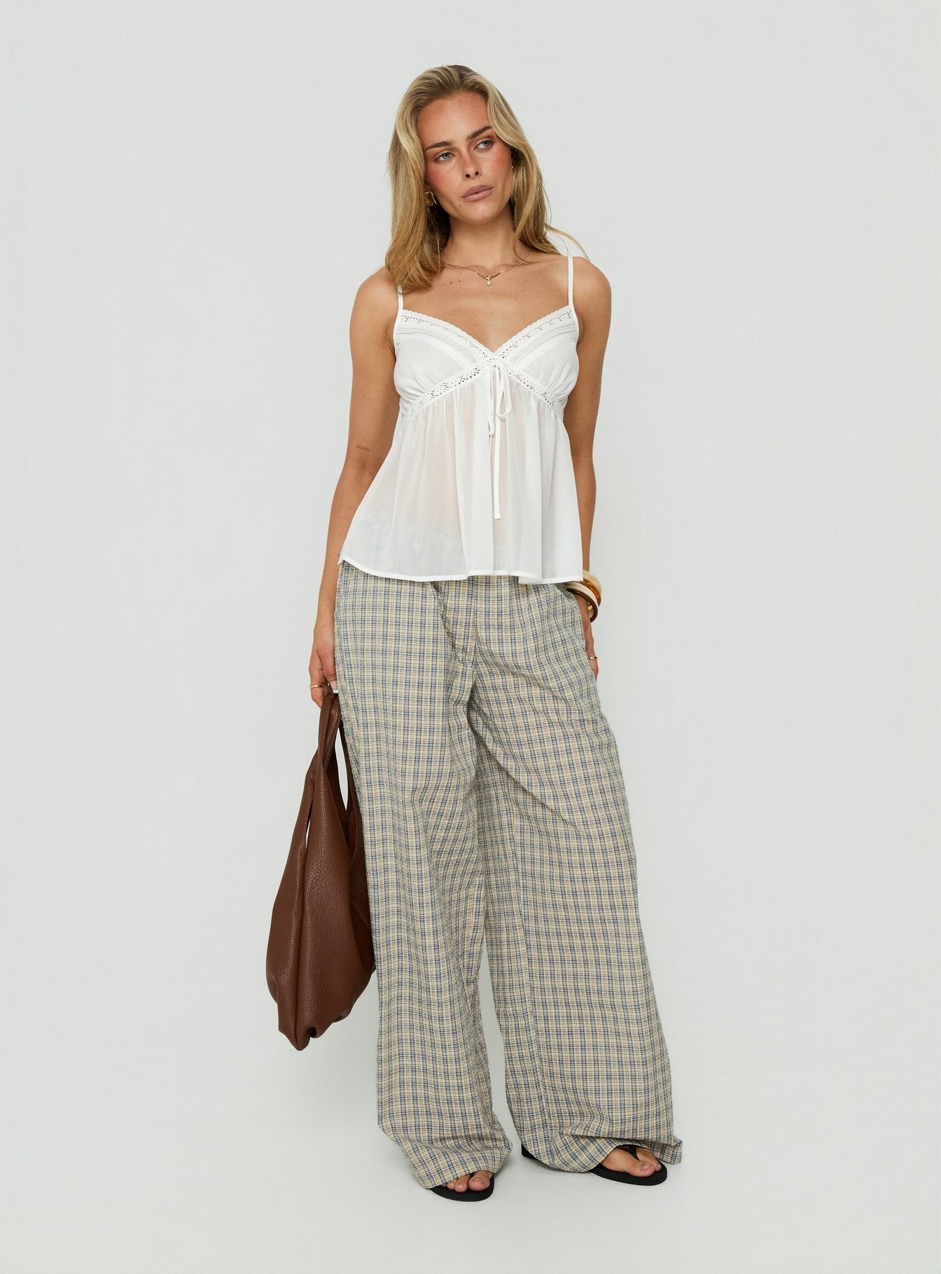 Bernadetta Flowy Babydoll Tie Back Top White