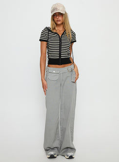 Kahlee Zip Through Hoodie Grey / Black Stripe