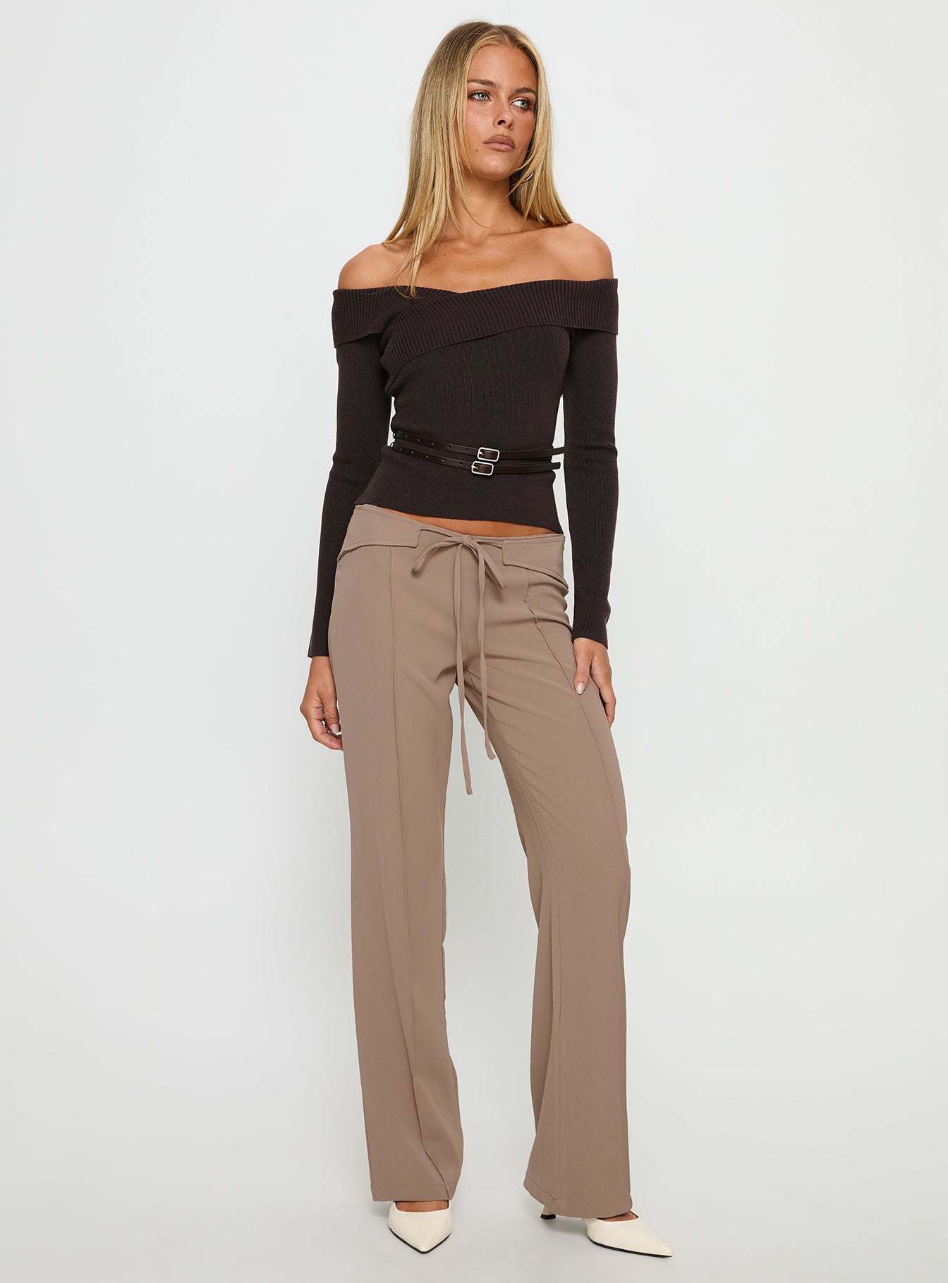 Narratives Wrap Tie Trouser Pant Taupe | Princess Polly