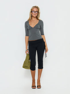 Back To Friends V Neck 3/4 Sleeve Top Grey