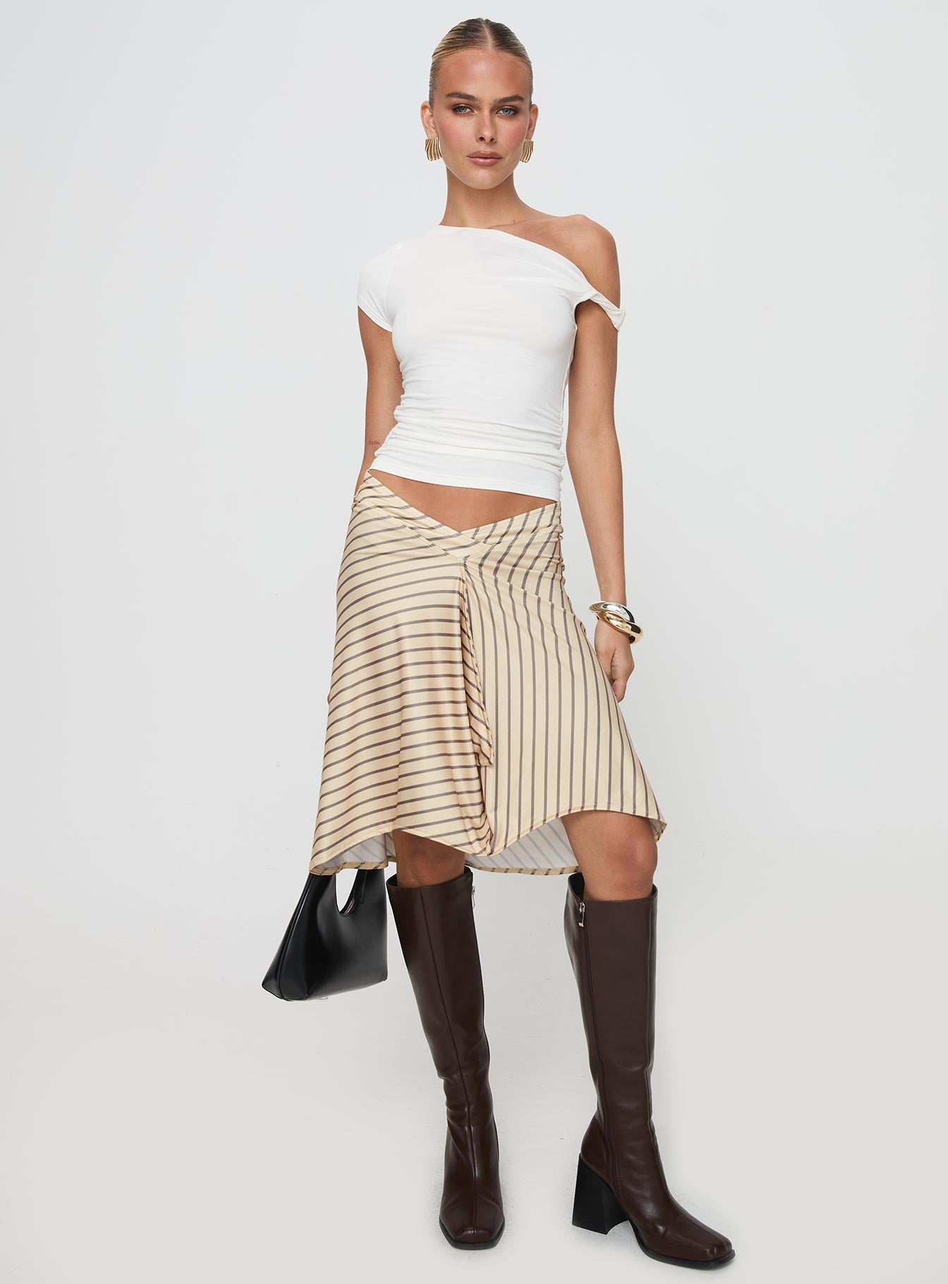 Esmeray Midi Skirt Diagonal Stripe Yellow | Princess Polly