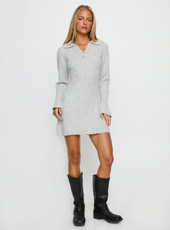 Naloma Knit Long Sleeve Mini Dress Grey Marle