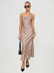 Maxi dress Tie fastening at bust, adjustable shoulder straps, invisible zip fastening at back Non-stretch, fully lines