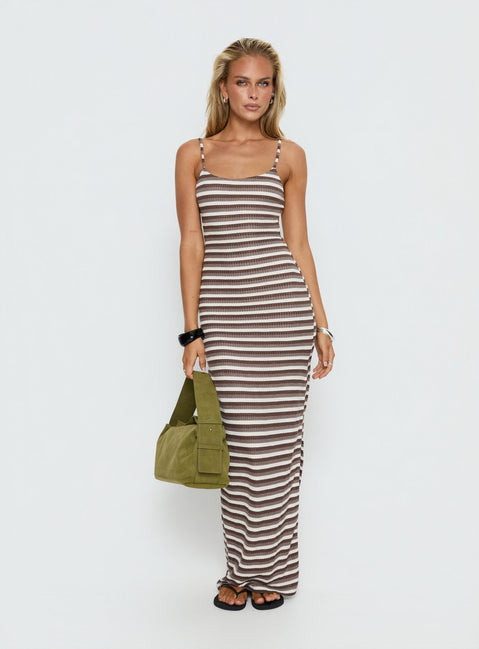 Elestria Maxi Dress Brown Stripe